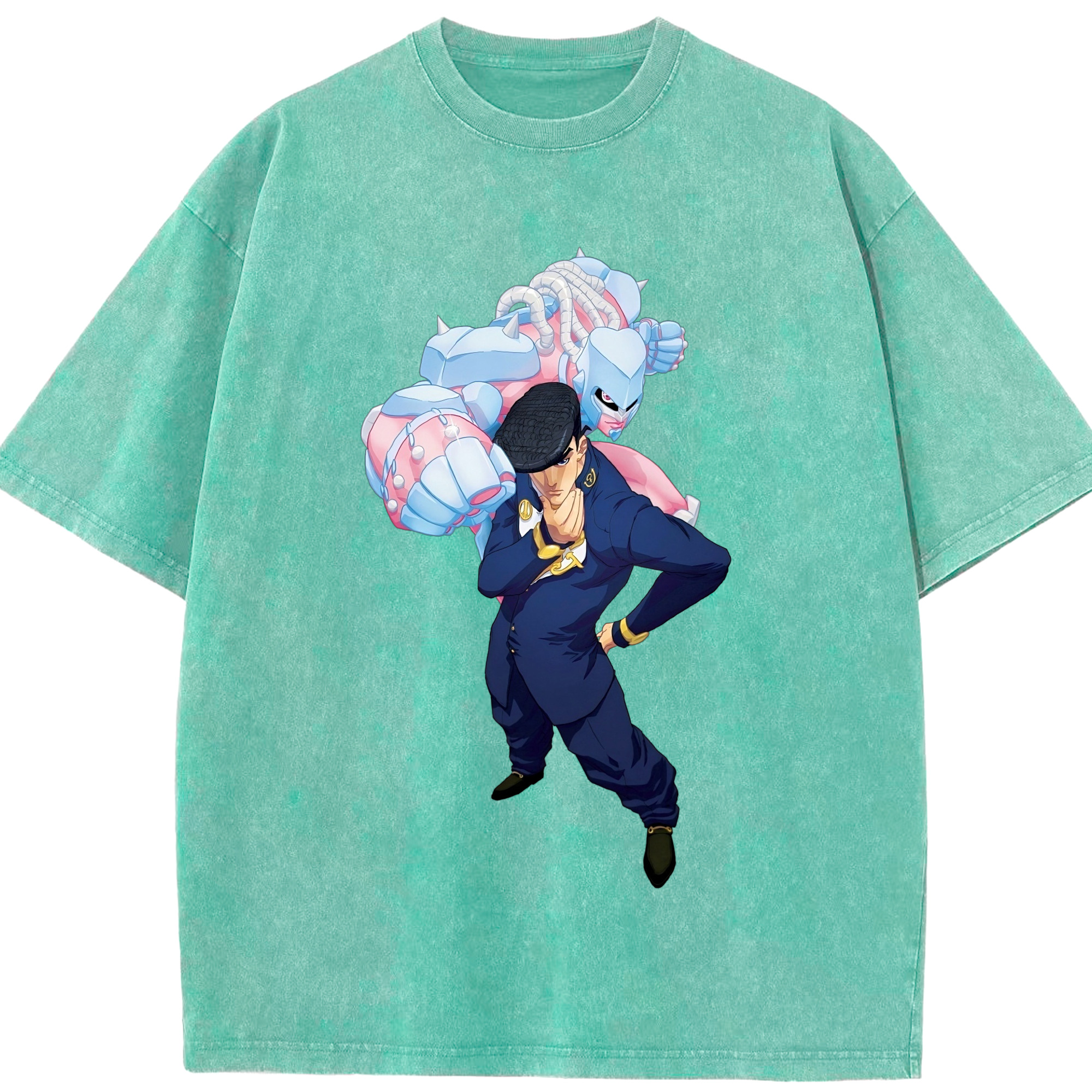 （画像用） ジョジョの奇妙な冒険 ひがしかた じょうすけ JoJo's Bizarre Adventure Higashikata Josuke 綿100% ヴィンテージ風 半袖Tシャツ（フロントプリント）